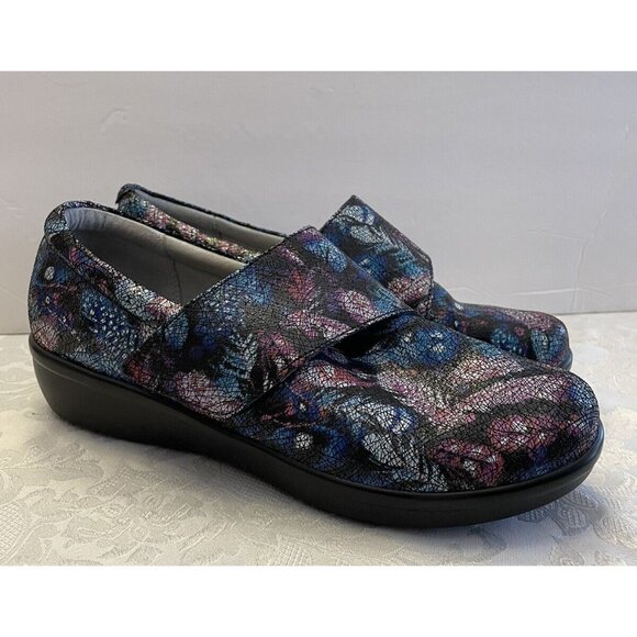 Alegria Lauryn Size 40W / 9.5-10 Clog Feather Print Slip On Comfort Shoe Medical - Picture 1 of 11